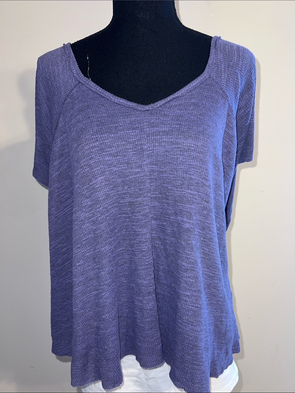 Free People Purple V-Neck Short Sleeve Open Back Knit Top